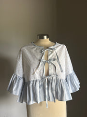 Joycie Vintage Handcrafted Striped Floral Ruffle Top