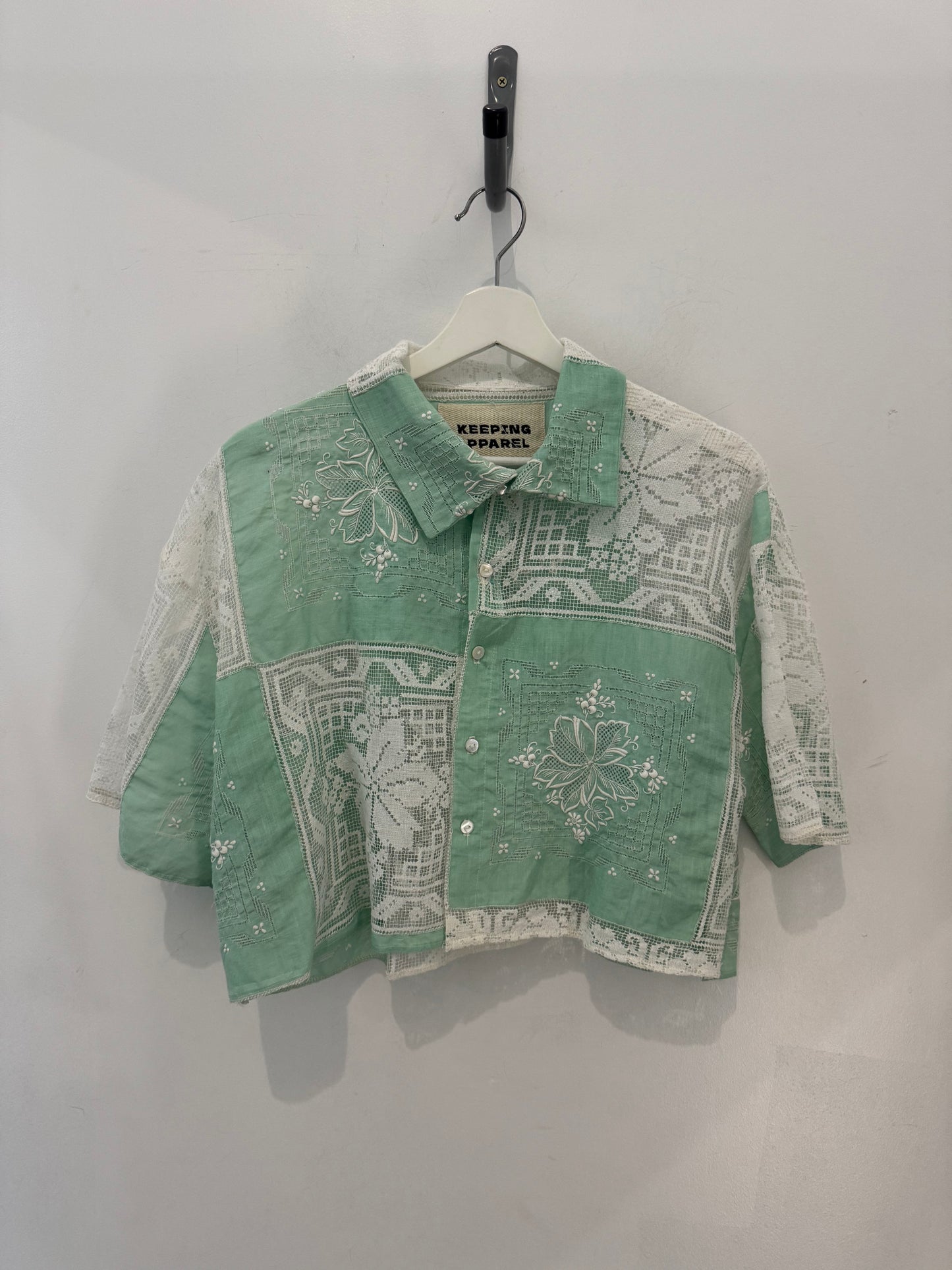 Judy Handcrafted Vintage Crop Top In Sage
