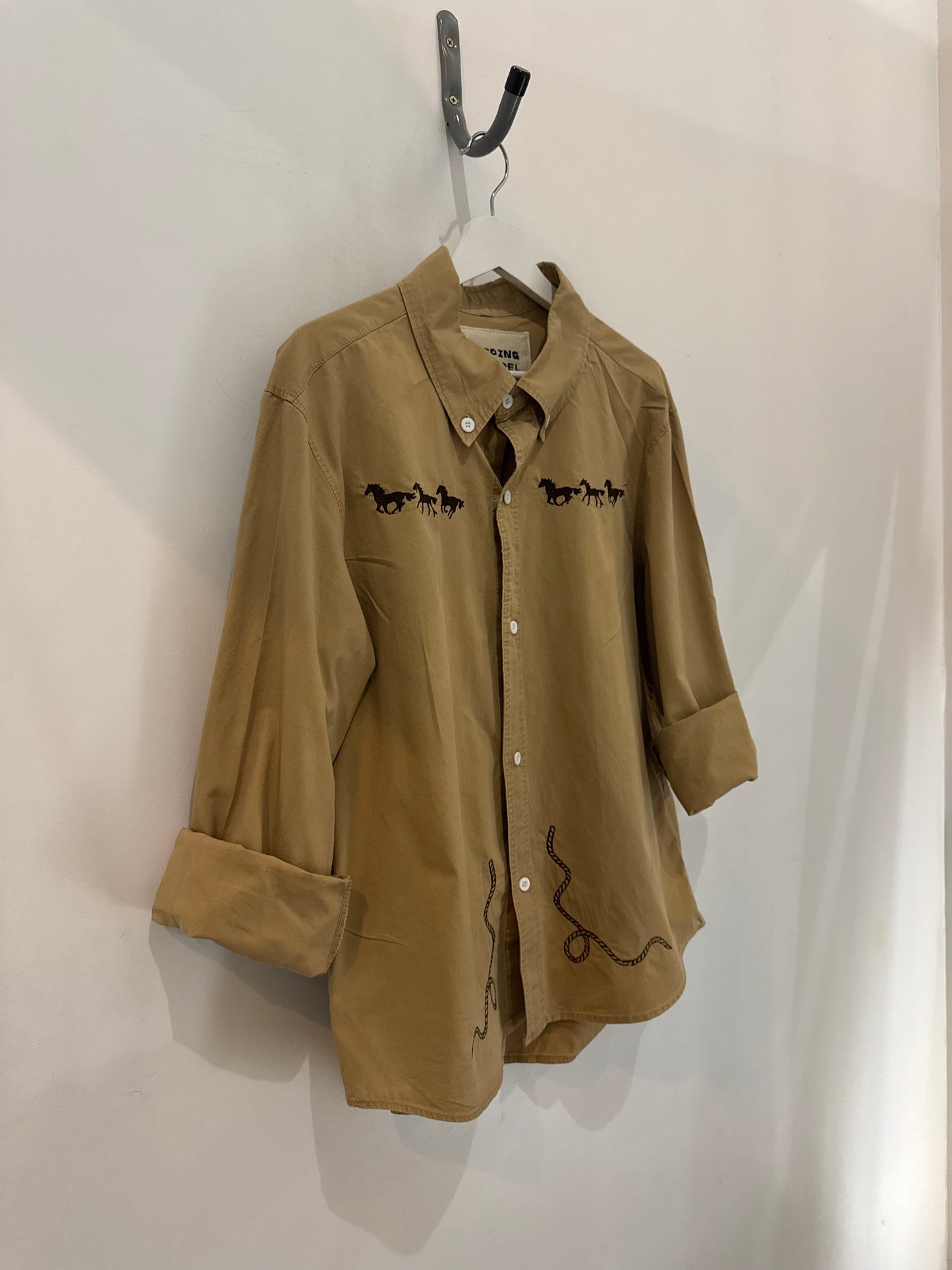 Jaxson Handcrafted Embroidered Long Sleeve Button Down In Desert￼