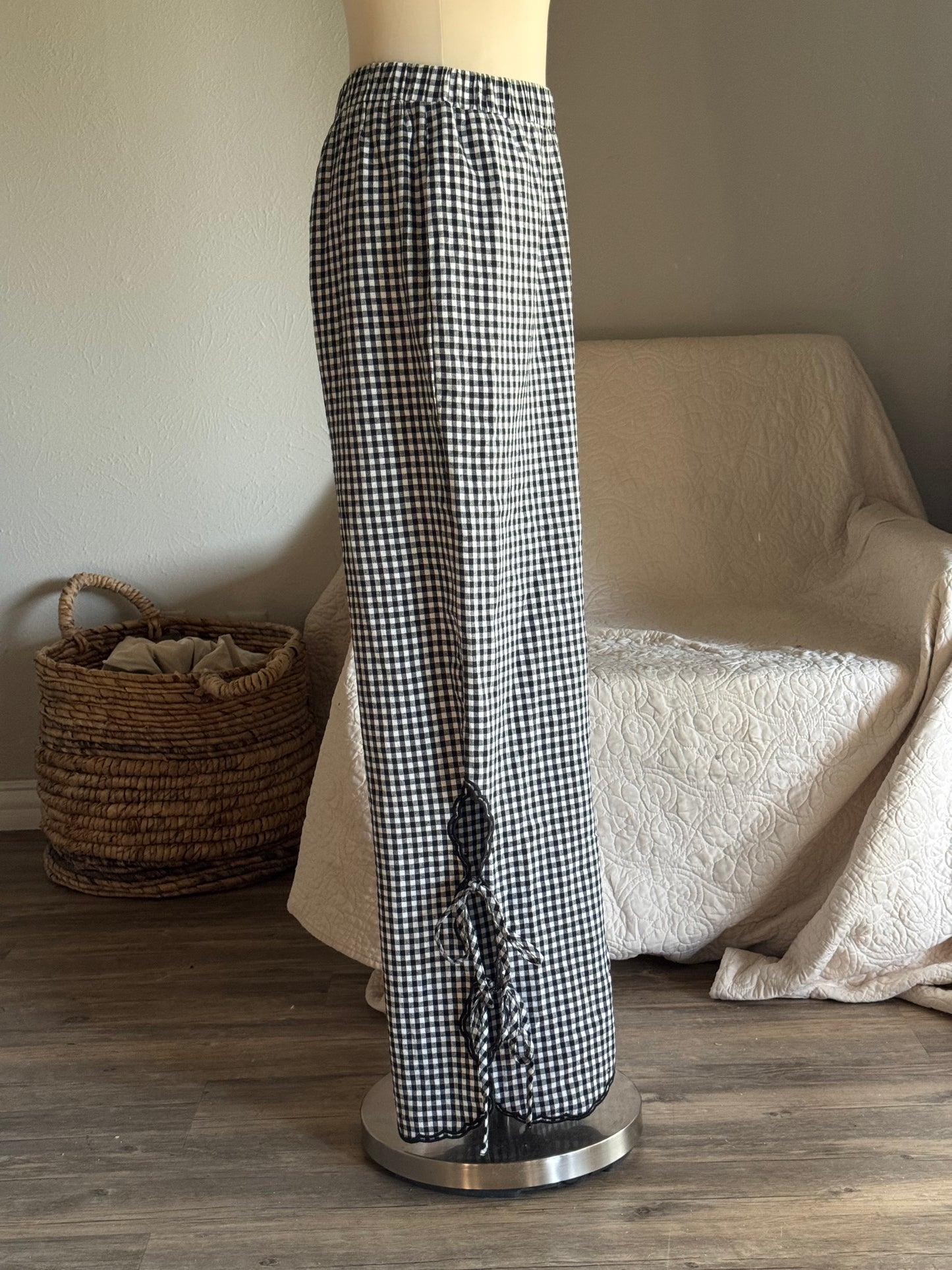 Piper Cotton & Linen Gingham Pants In Black￼