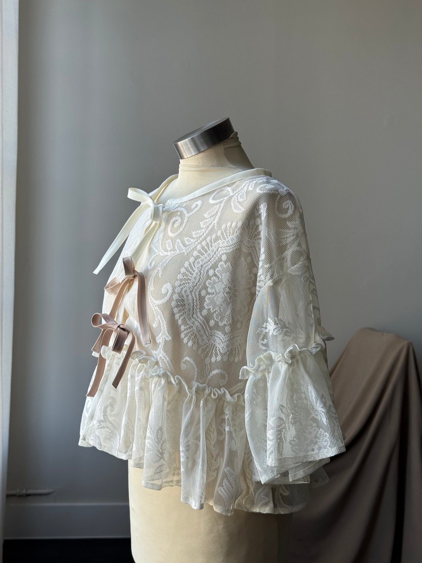 Eliza Vintage Lace Handcrafted Ruffle Top In Napoleon Cream