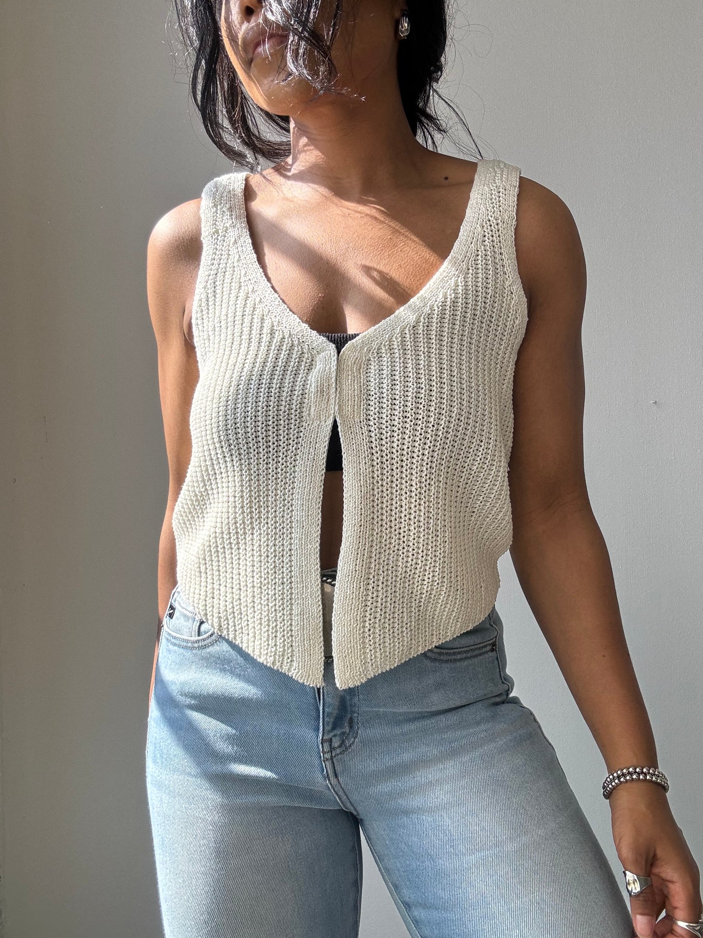 Kayla Crochet Knit Vest In Ivory