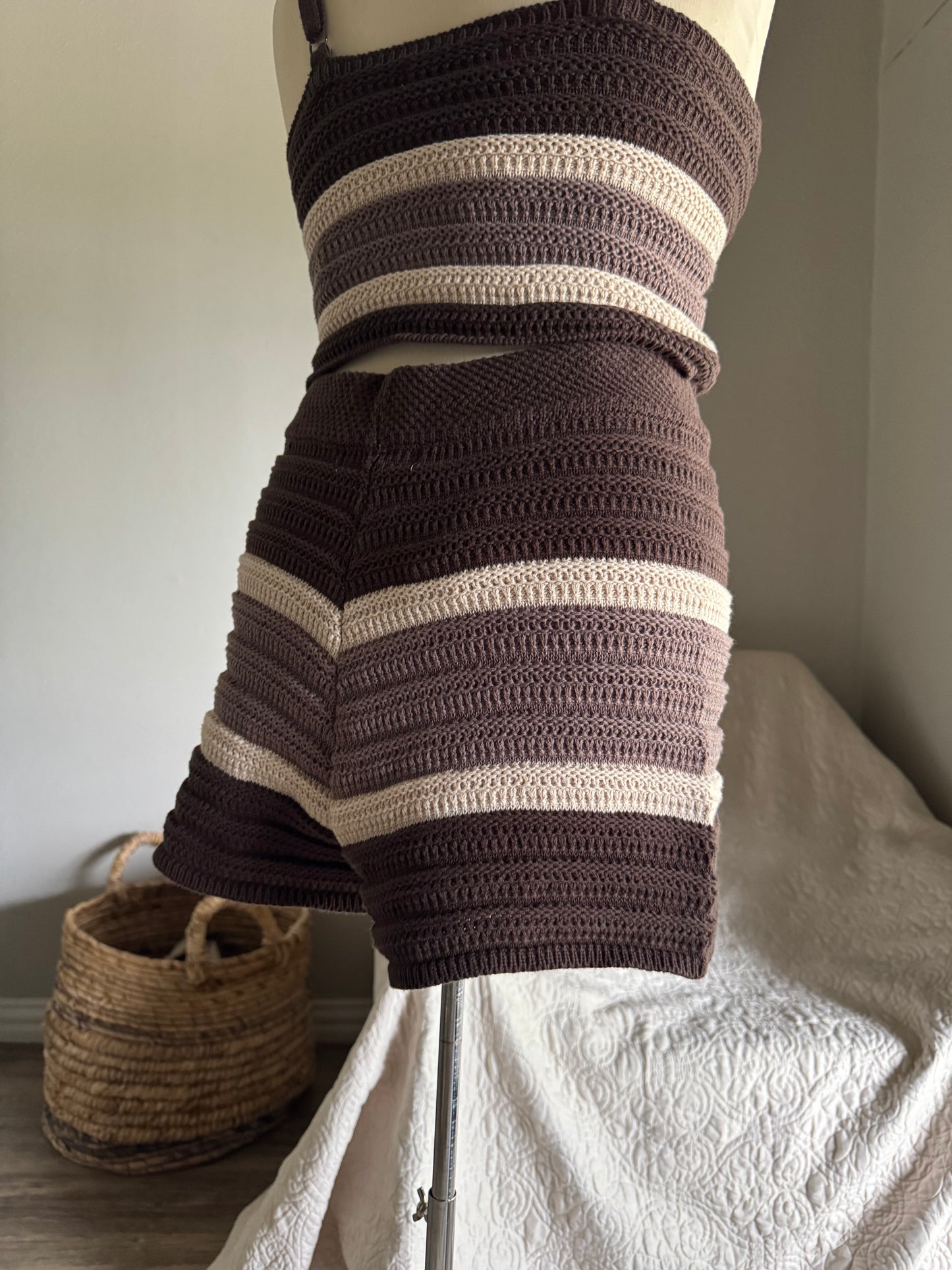 Hailey Cotton Crochet Knit Shorts In Espresso