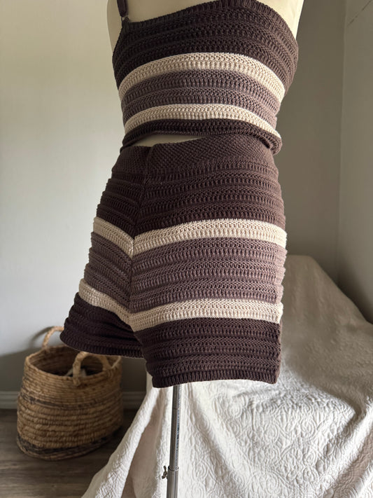 Hailey Cotton Crochet Knit Shorts In Espresso