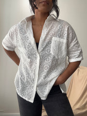 Courtney Cotton Eyelet Button Down Shirt In White