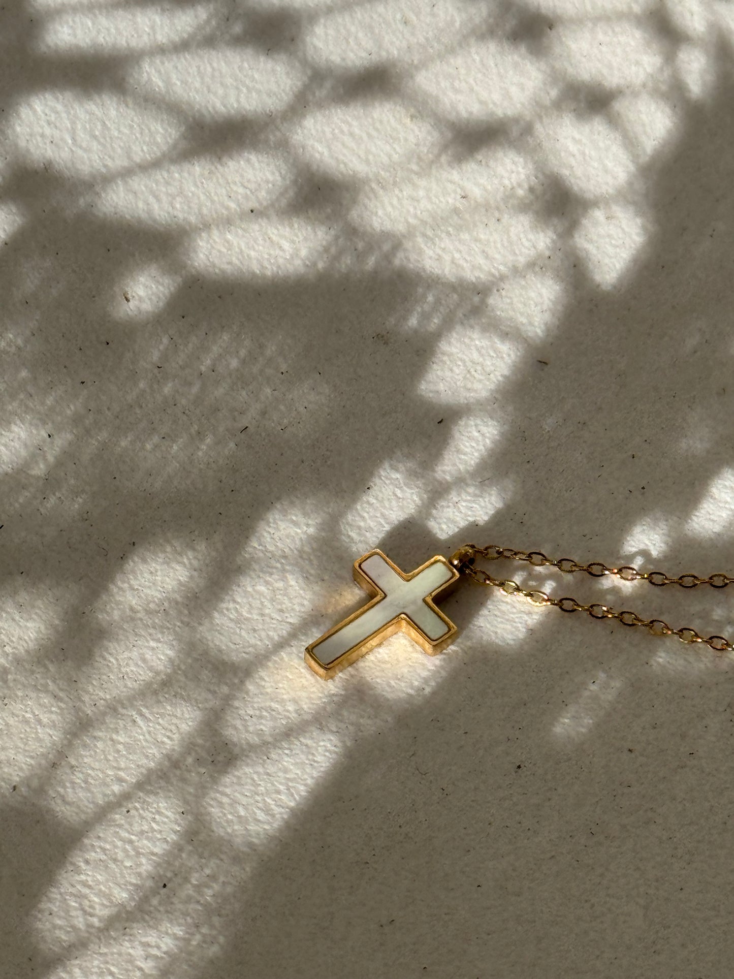 Oliver Mother Of Pearl 18k Stainless Steel Waterproof Cross Necklace In Gold