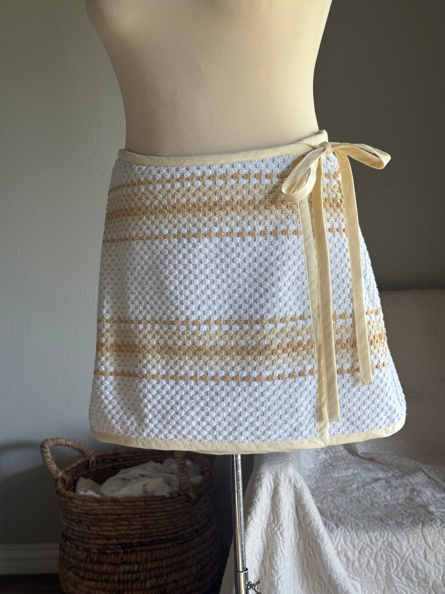 Delaney Handcrafted Towel Wrap Skirt In Vanilla