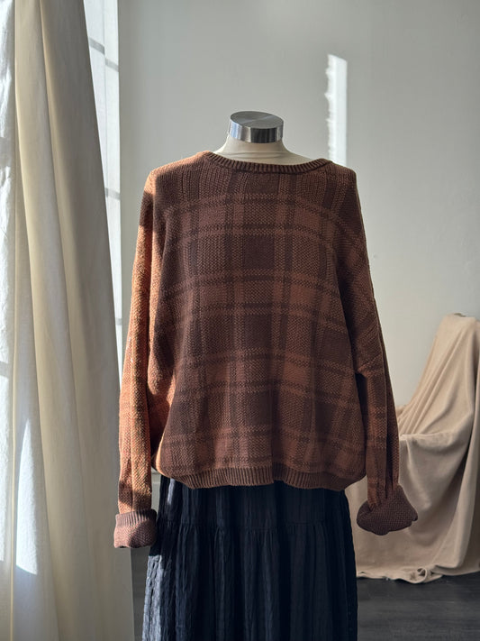 Quinn Cotton Plaid Pullover Sweater In Mocha Brown
