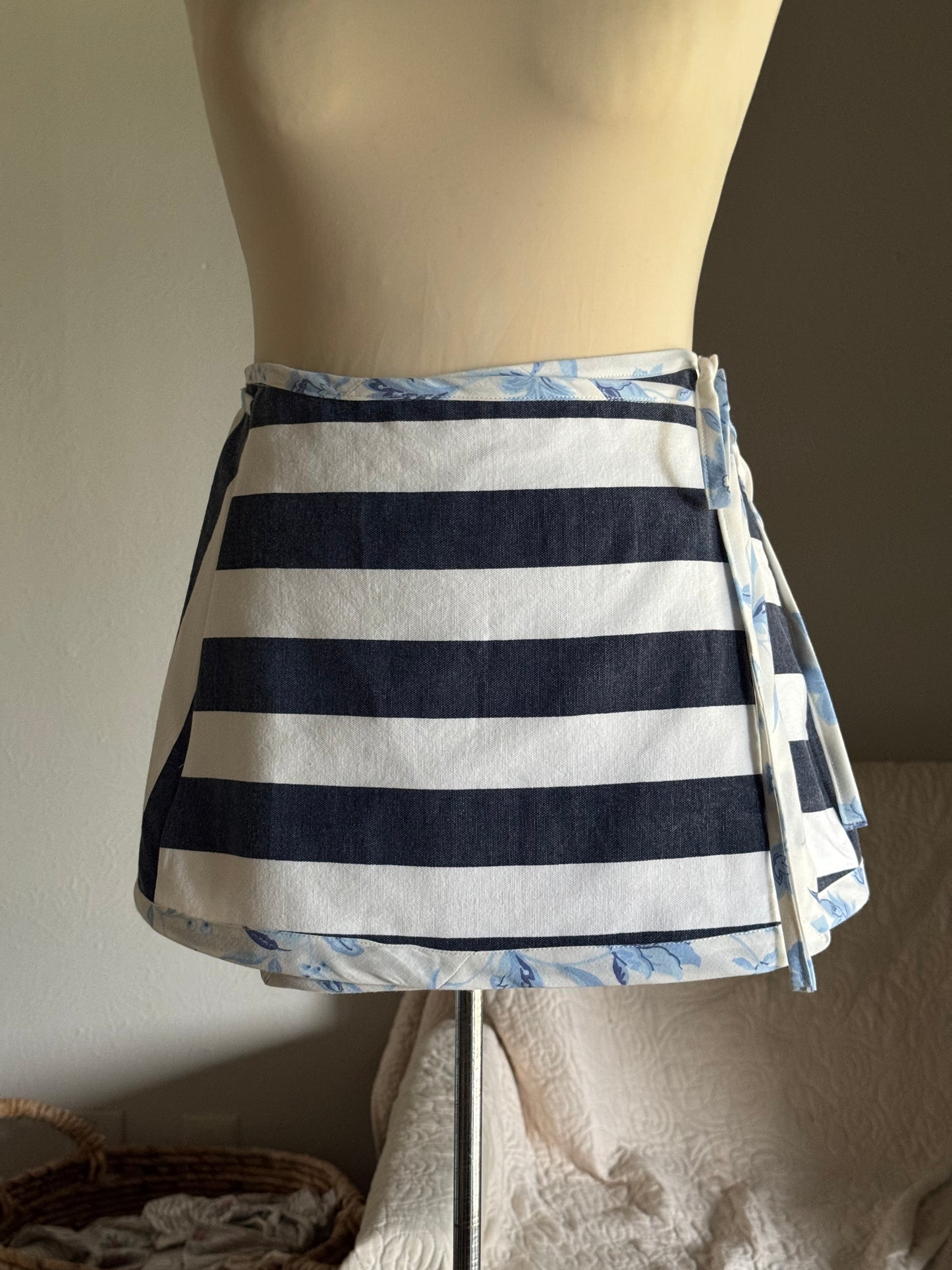 Delaney Handcrafted Mini Wrap Skirt In Bold Stripes