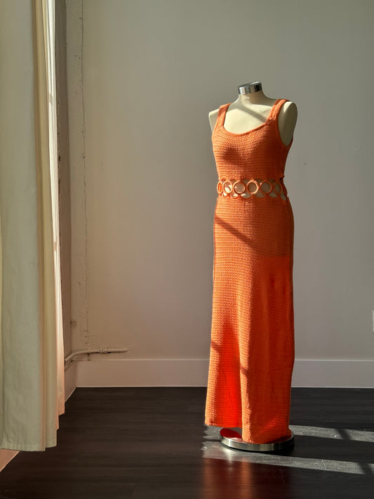 Jamie Cotton Cutout Crochet Midi/Maxi Dress In Tangerine ￼