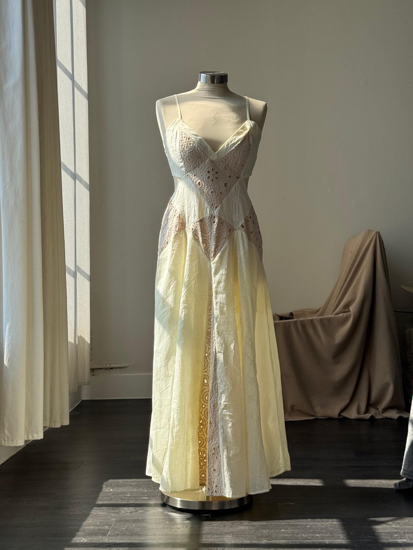 Jelena Cotton Eyelet Open Back Maxi Dress In Vintage Ivory