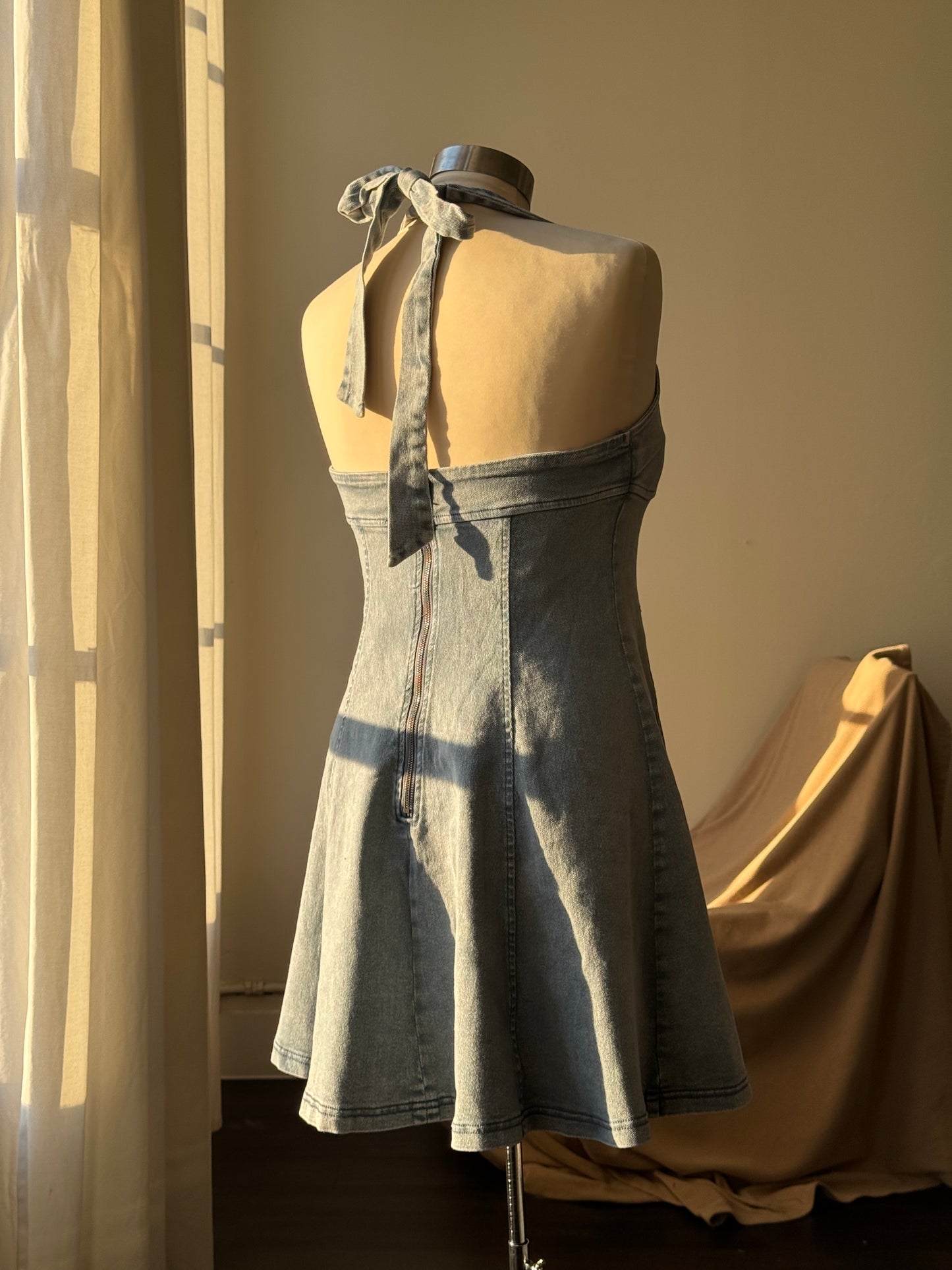 Kimberly Cotton Halter Denim Dress