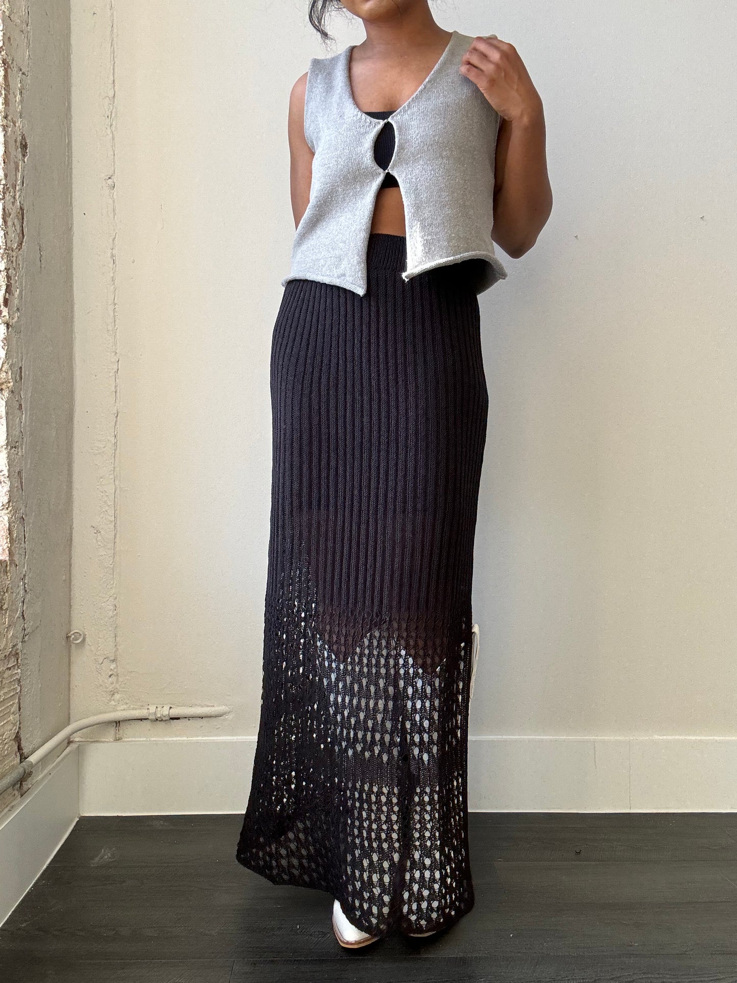 Perry Crochet Knit Maxi Skirt In Black