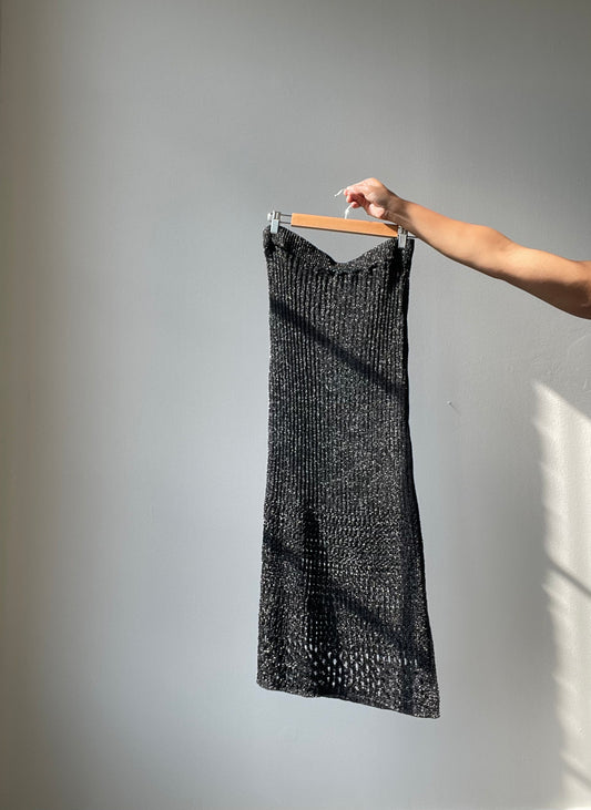 Mable Crochet Side Slit Midi Skirt In Black