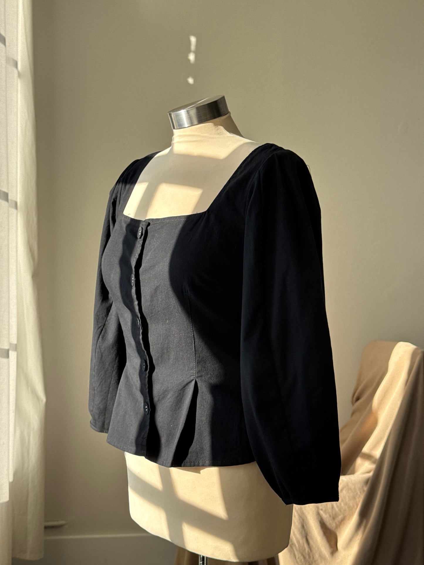 Joan Cotton Button Front Top In Black