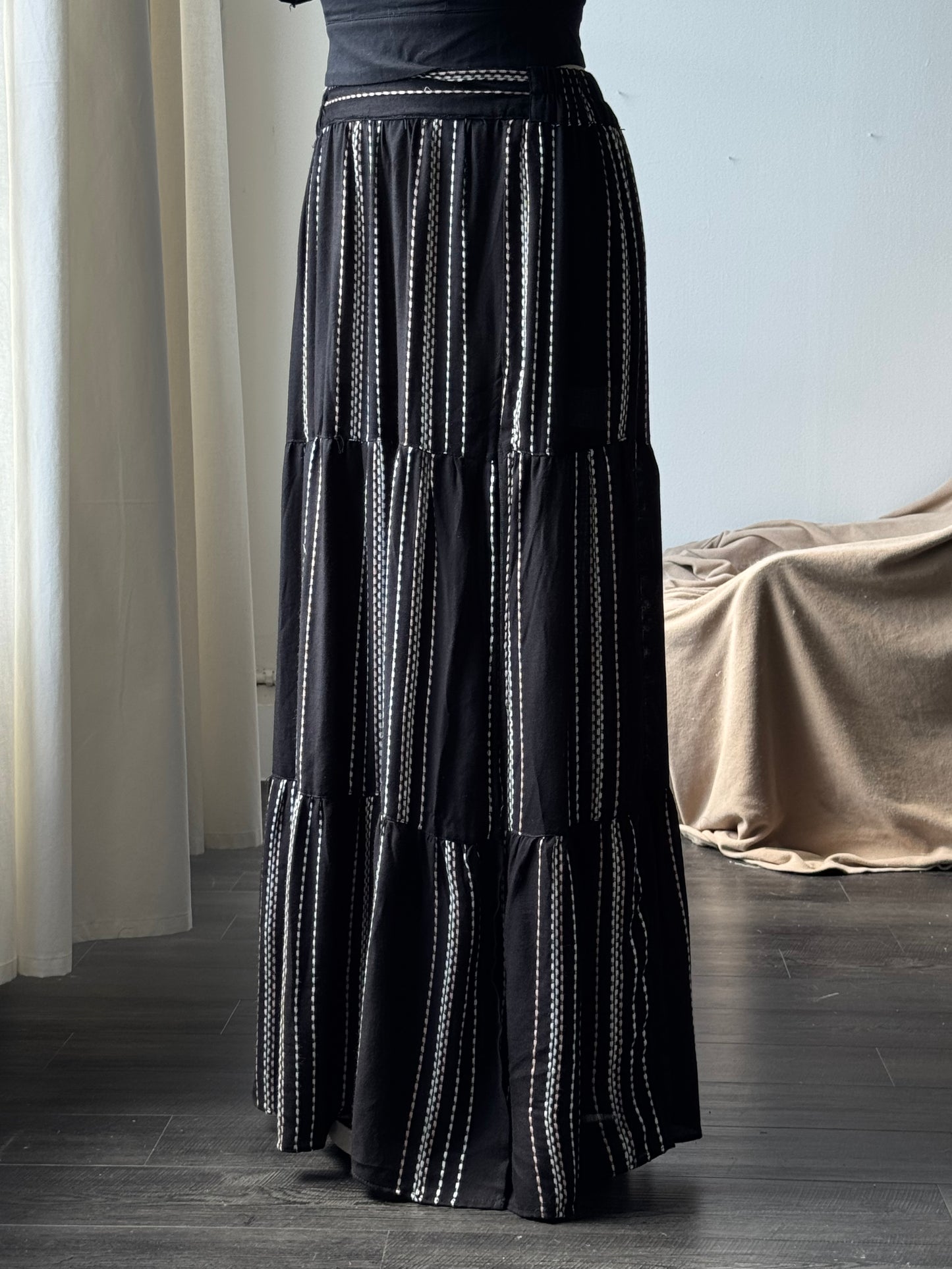 Melissa Embroidered Striped Slit Maxi Skirt In Blush Black