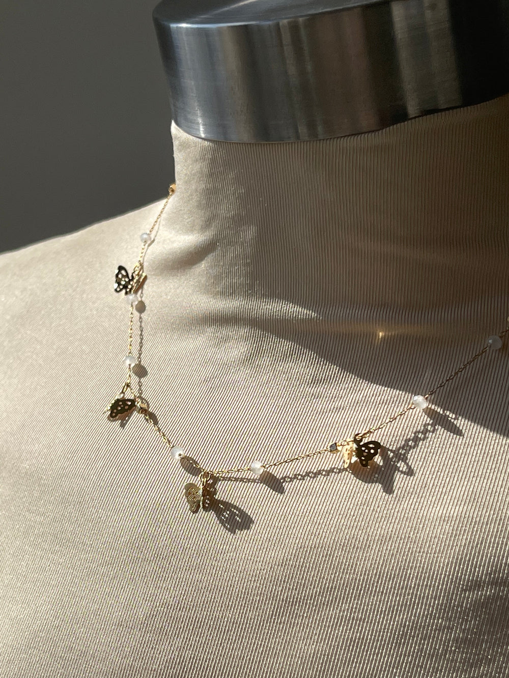 Baily Butterfly Bead Charm Necklace In Gold