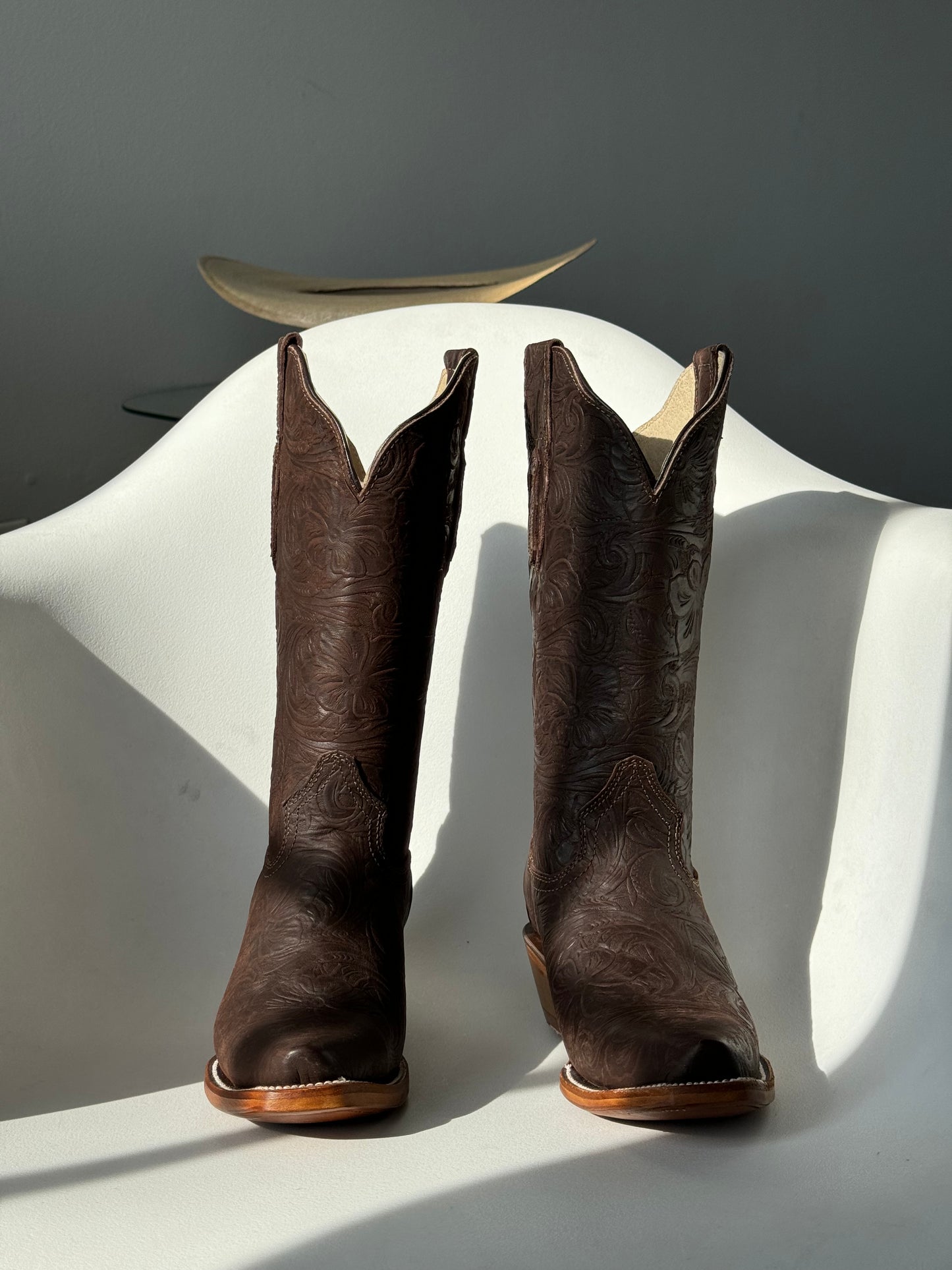 Daisy Genuine Leather Cowboy Boots In Dark Chocolate