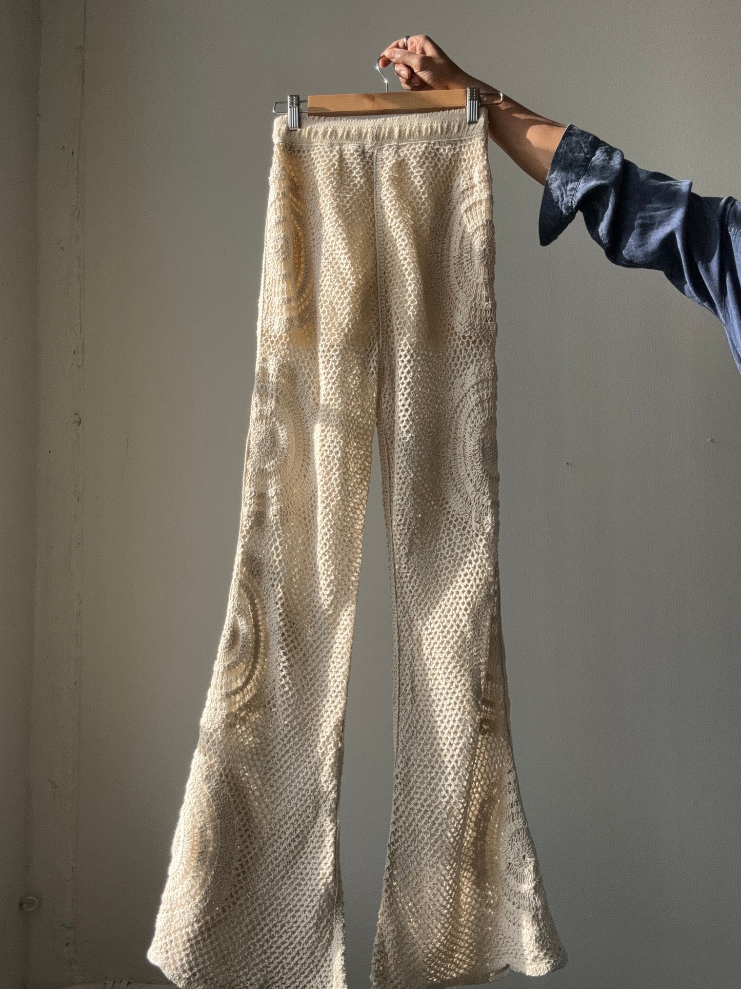 Erin Cotton Crochet Knit Pants In Natural