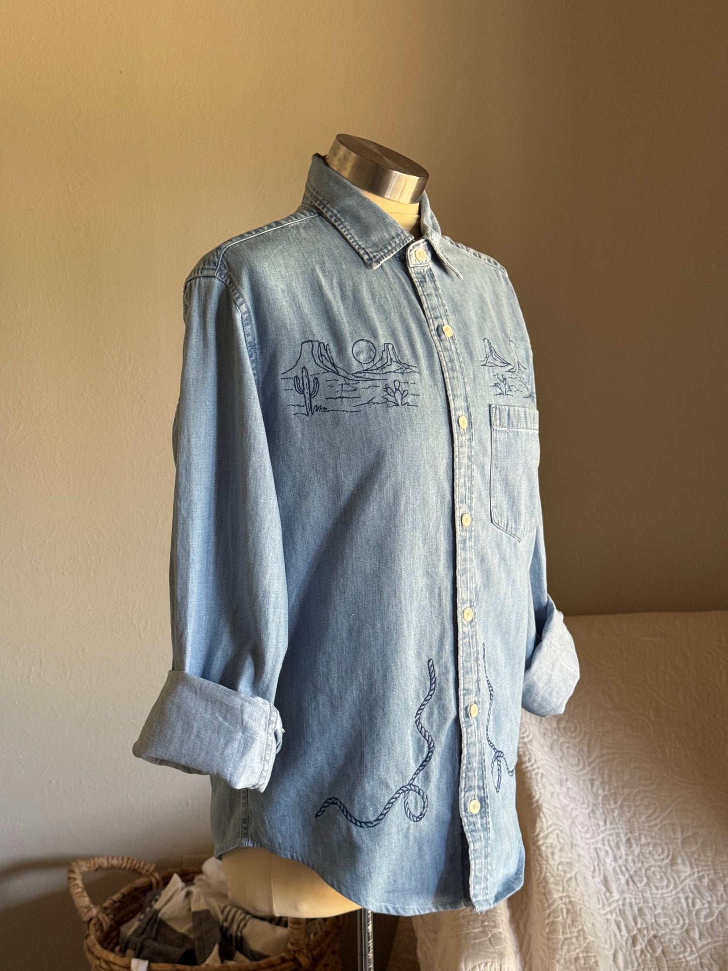 Jaxson Handcrafted Embroidered Denim Button Down