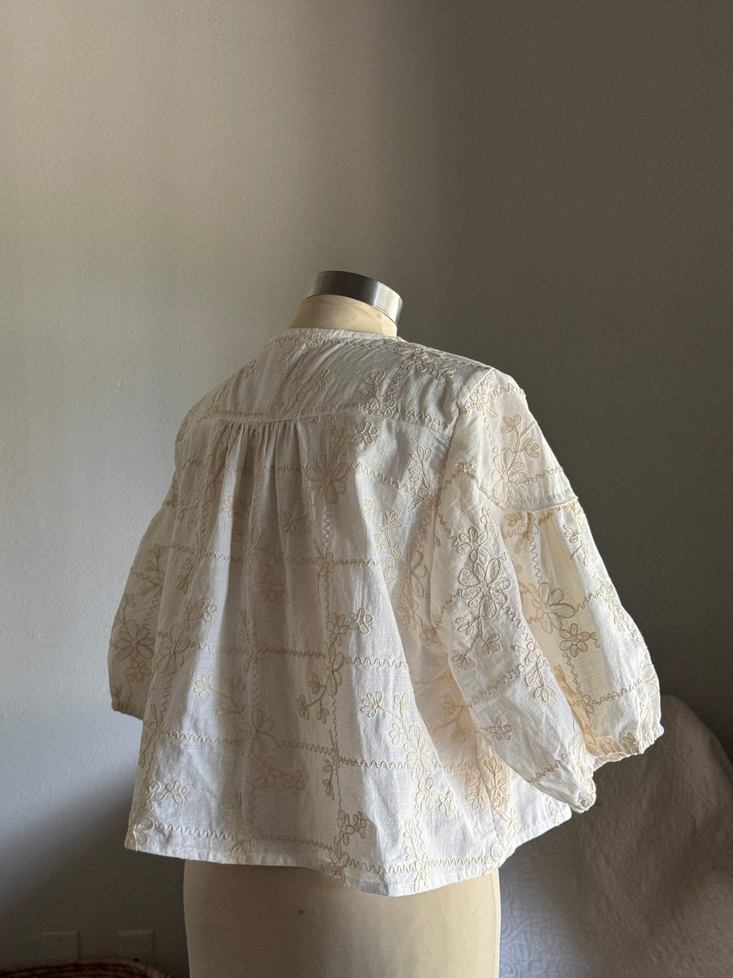 Melody Cotton Embroidered Button Front Top In Ivory