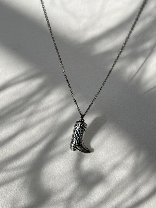 Cooper Classic Western Boot Necklace In Vintage Silver