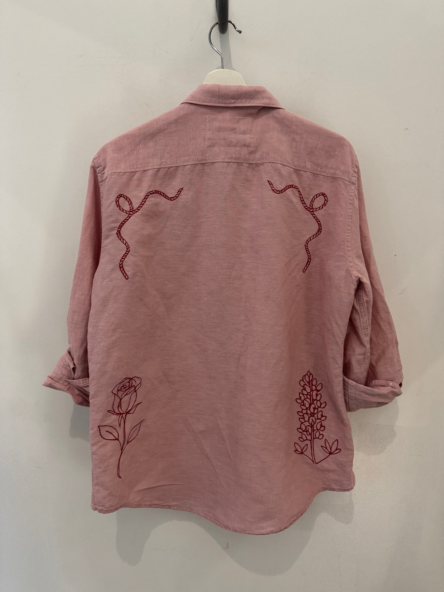 Jaxson Handcrafted Embroidered Button Down Linen Shirt In Blush