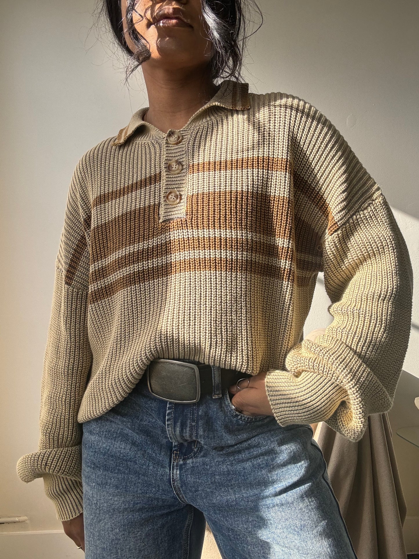 Malcolm Cotton Classic 90s Style Cropped Sweater In Mocha