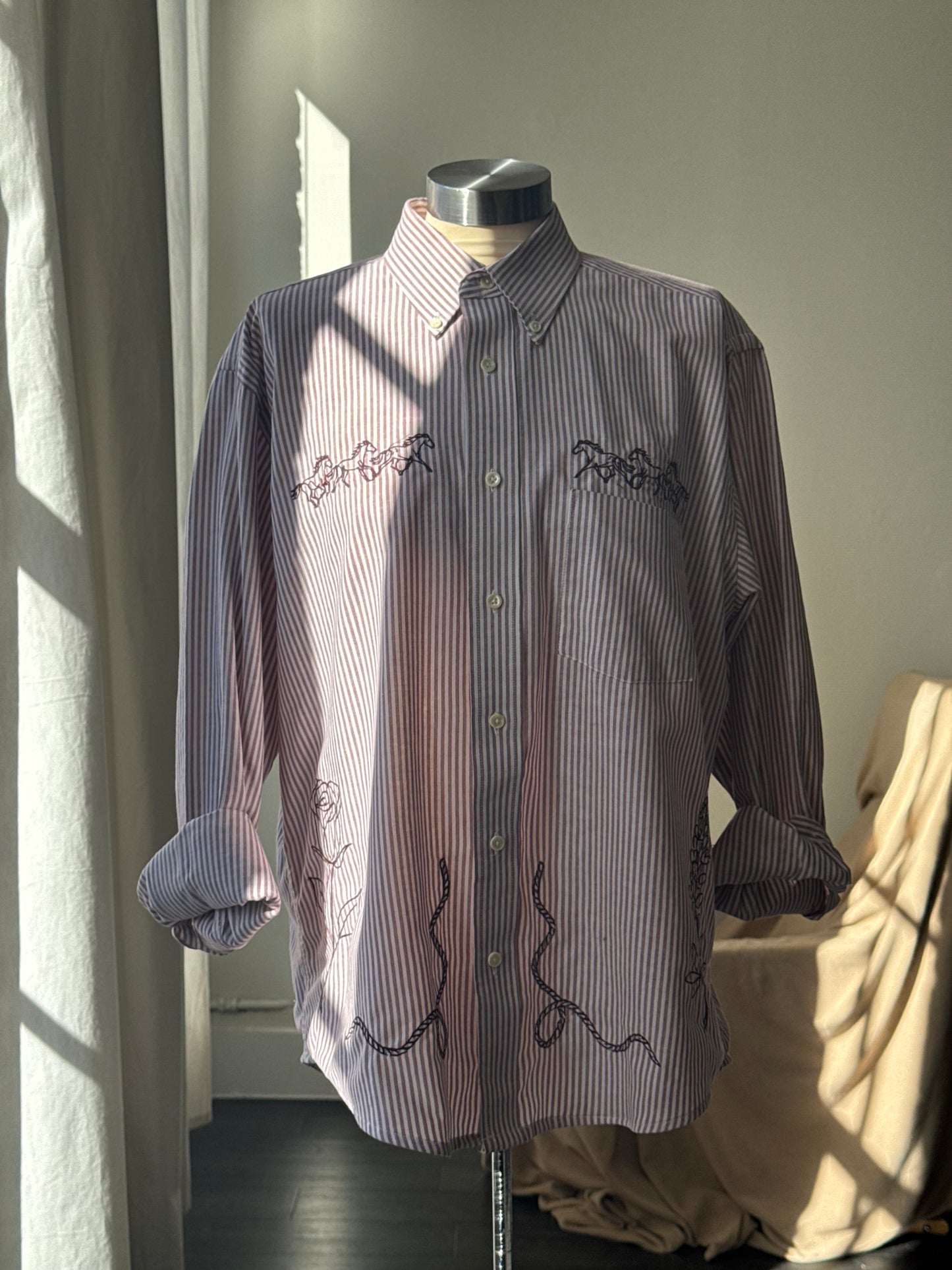 Jaxson Handcrafted Embroidered Striped Button Down