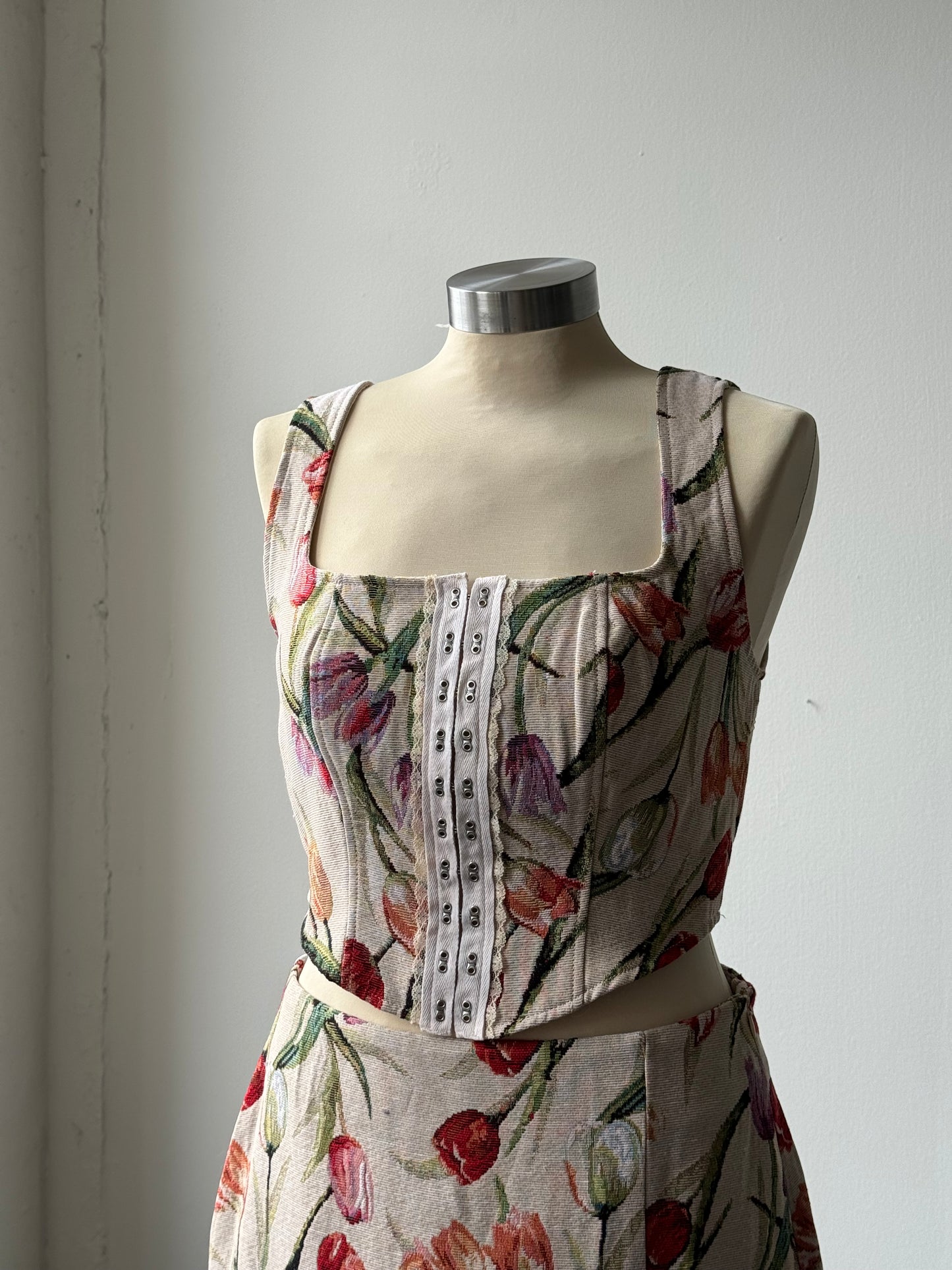 Sabrina Tulip Floral Corset Top In Taupe