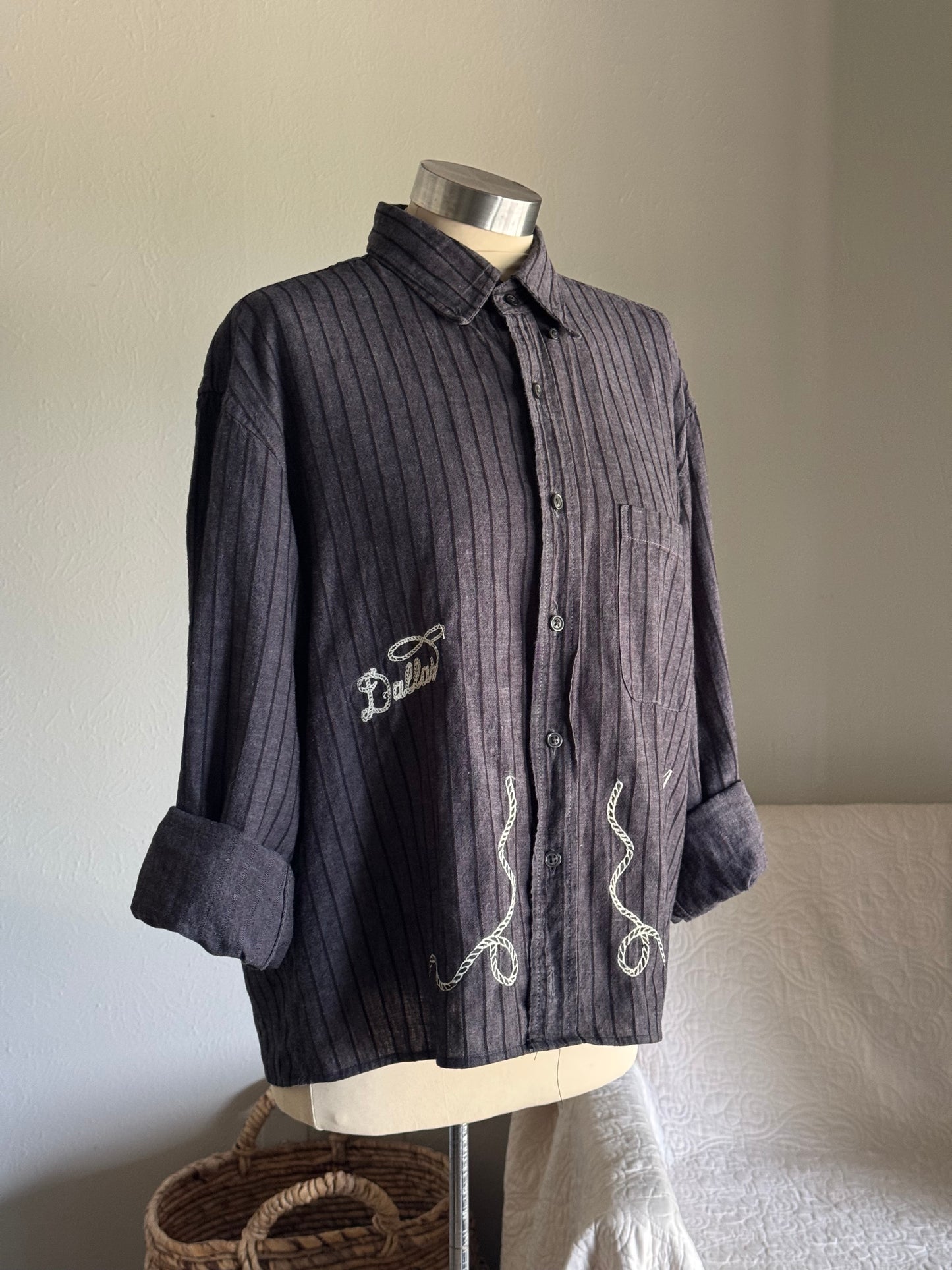 Lawrence Handcrafted Embroidered Striped Button Down