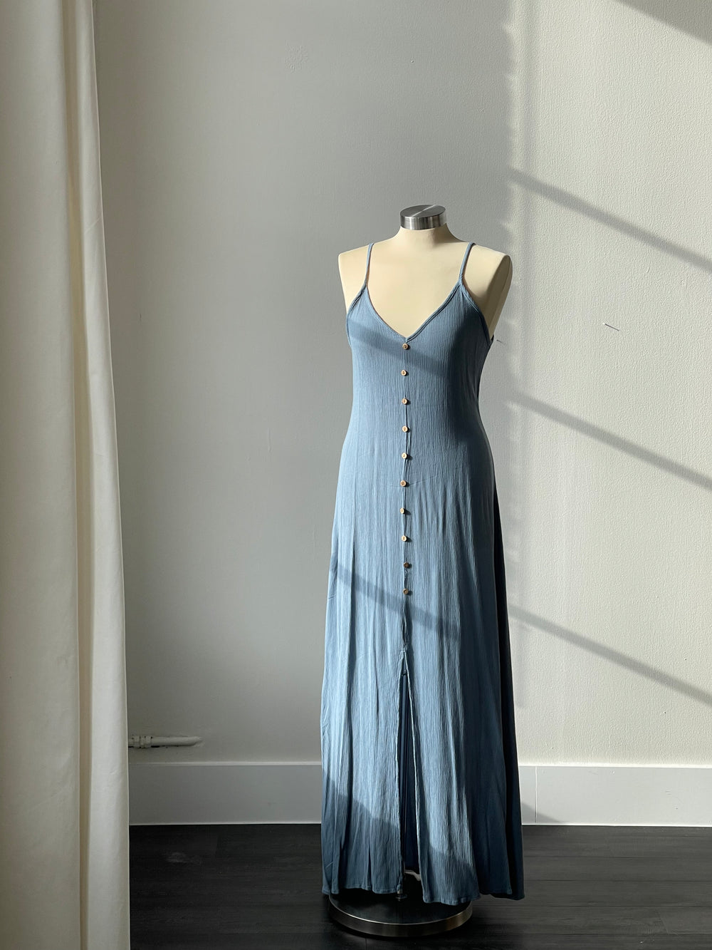 Courtney Slit Front Button Detail Midi Dress In Sky Blue