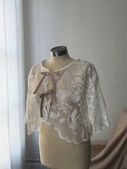 Sherie Handcrafted Vintage Lace Tie Top In Ivory