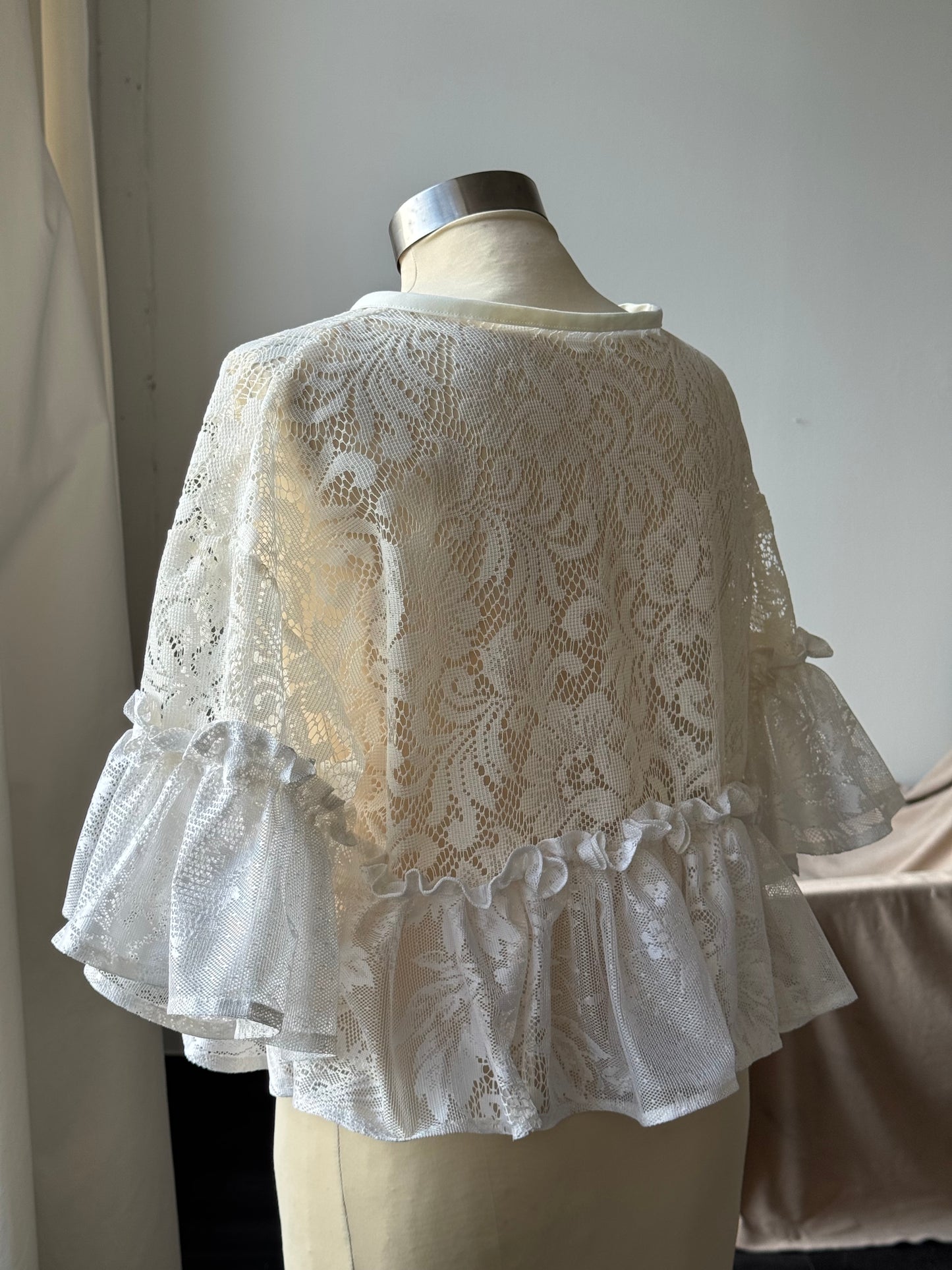 Eliza Two Tone Vintage Lace Handcrafted Ruffle Top In Napoleon