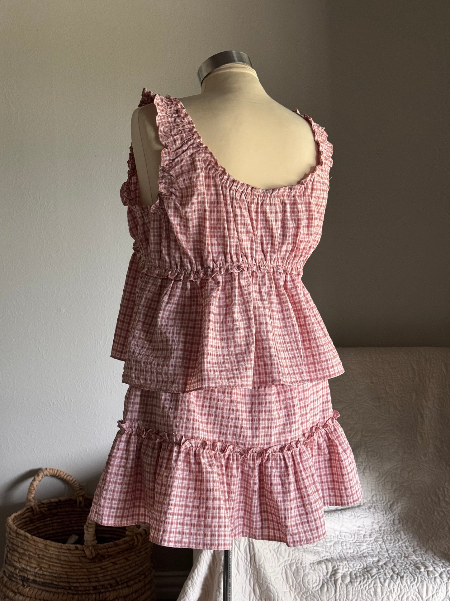 Fay Cotton Plaid Ruffle Top In Blush