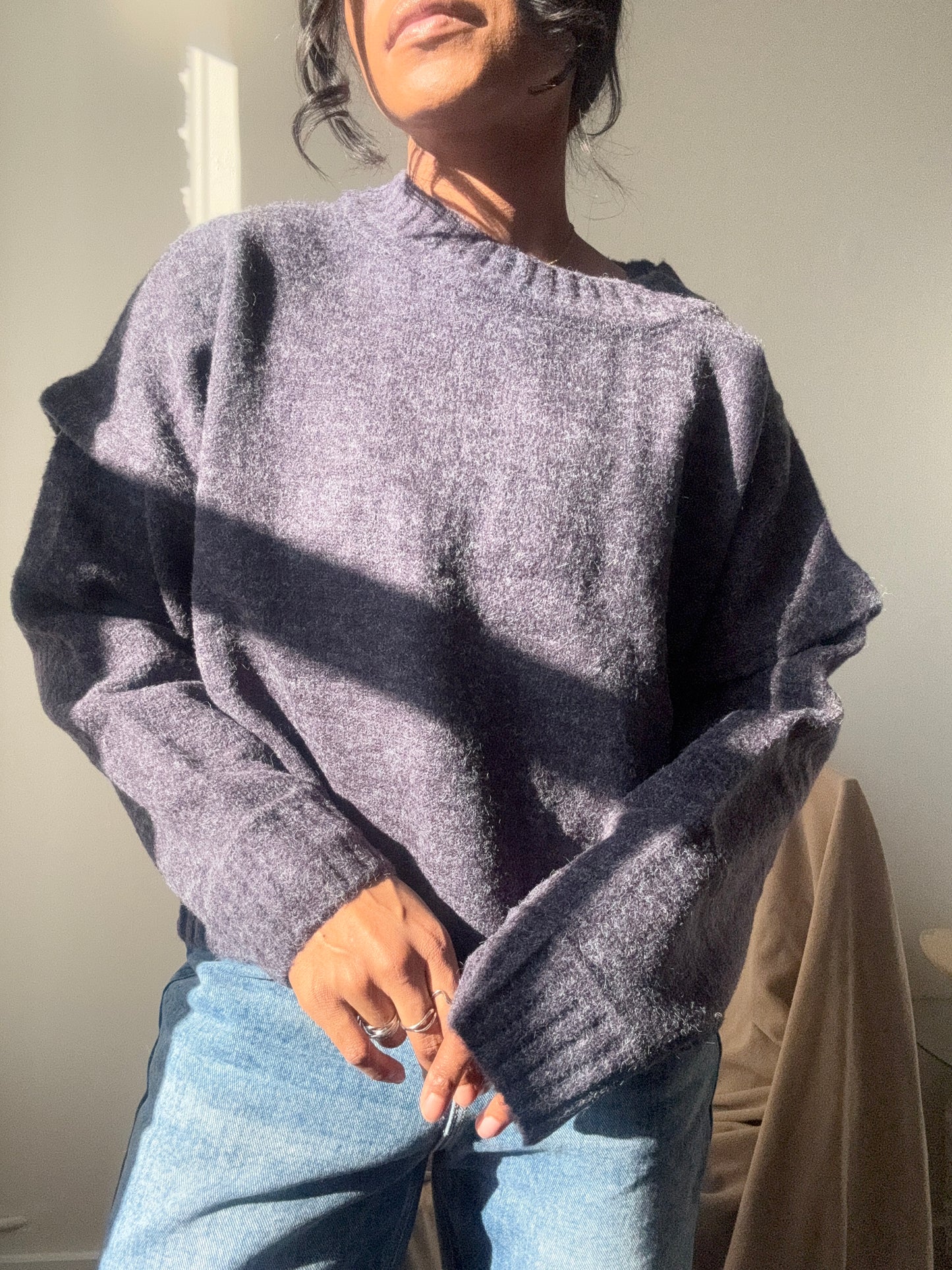 Micah Drop Shoulder Crop Pullover Sweater In Vintage Charcoal