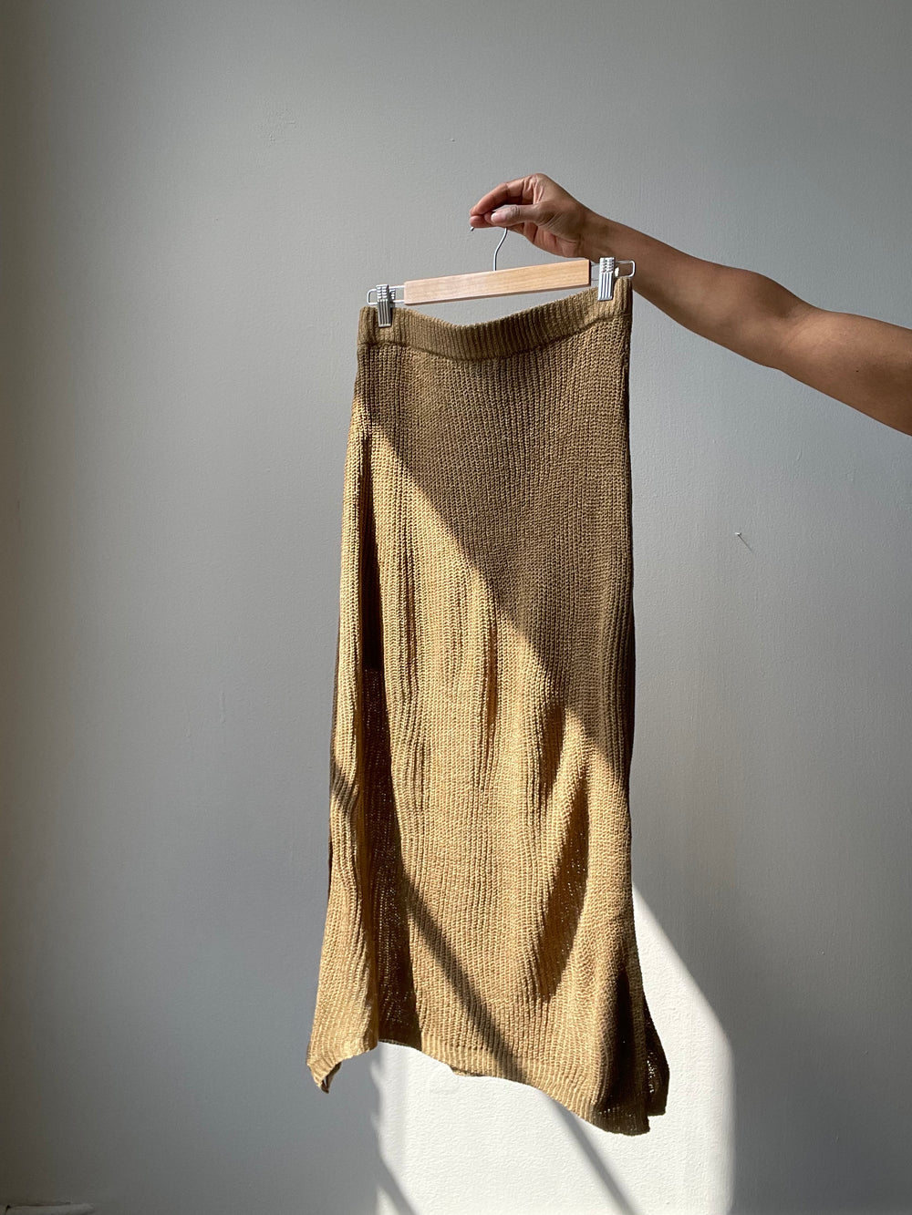 Ingrid Classic Side Slit Lightweight Sweater Skirt In Olive