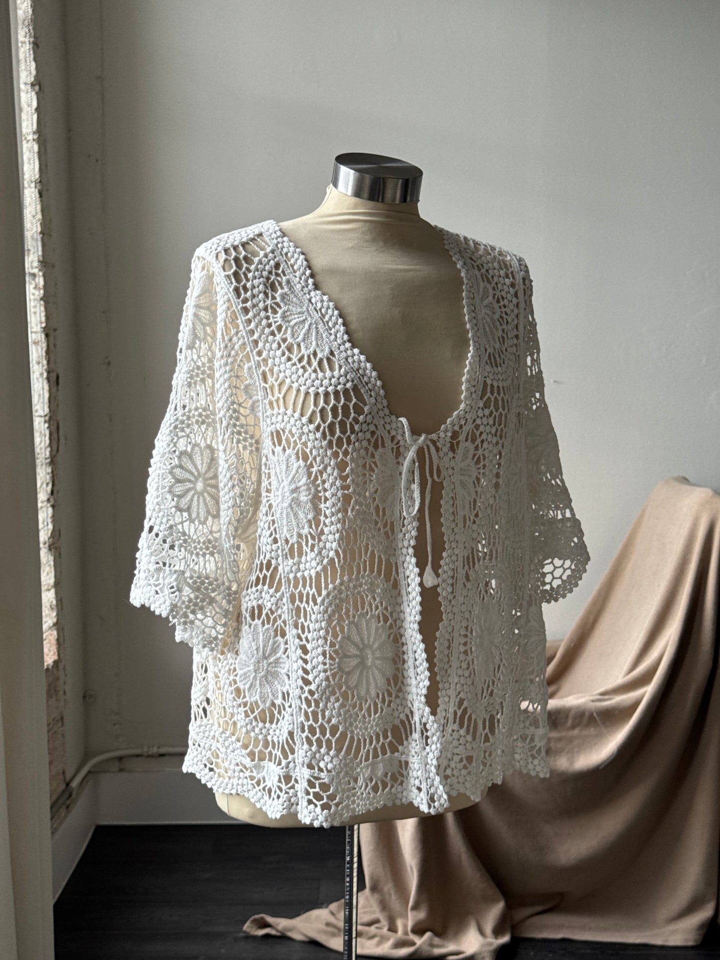 Marcella Cotton Crochet Tie Front Top In White