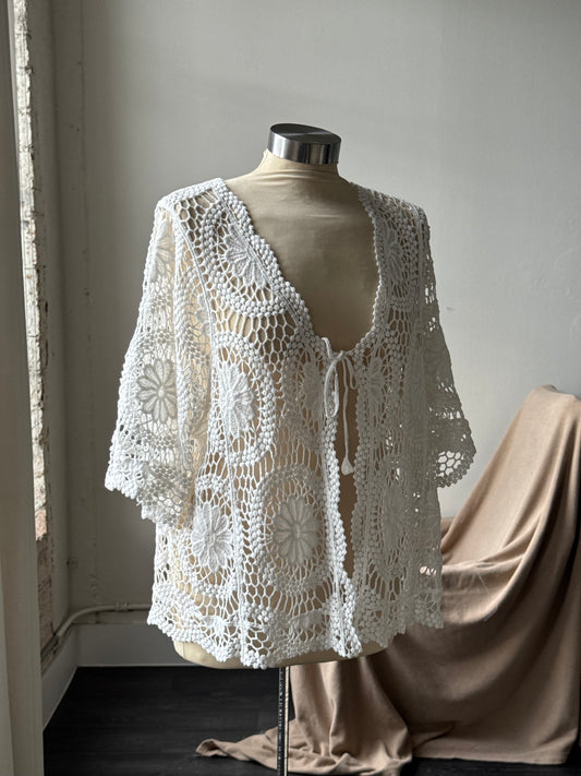 Marcella Cotton Crochet Tie Front Top In White