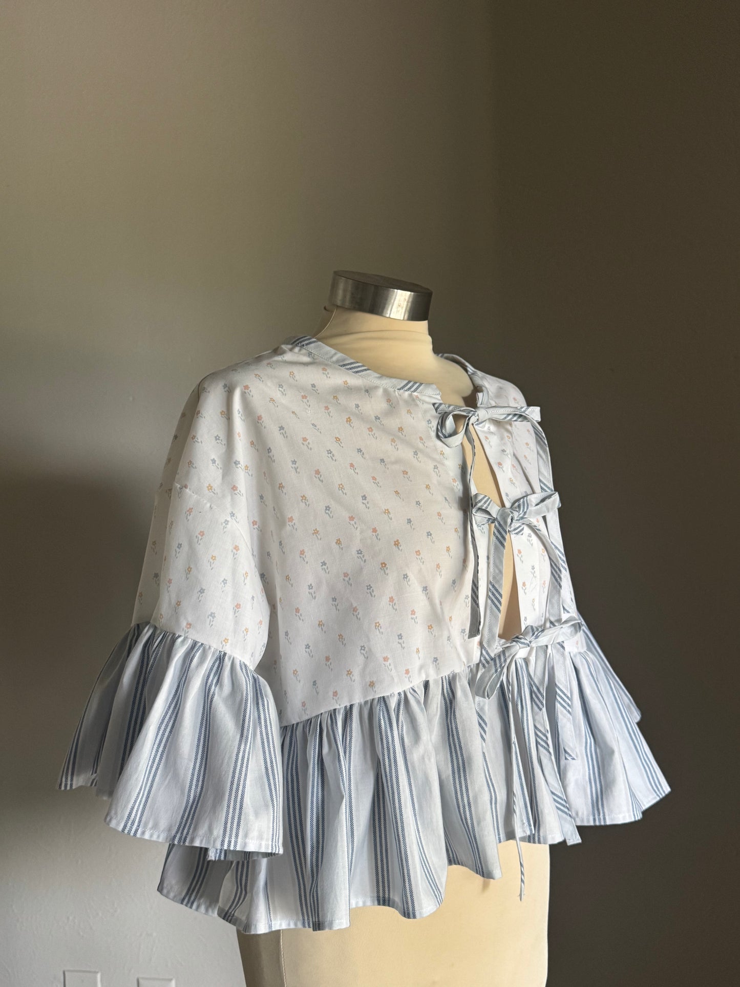 Joycie Vintage Handcrafted Striped Floral Ruffle Top
