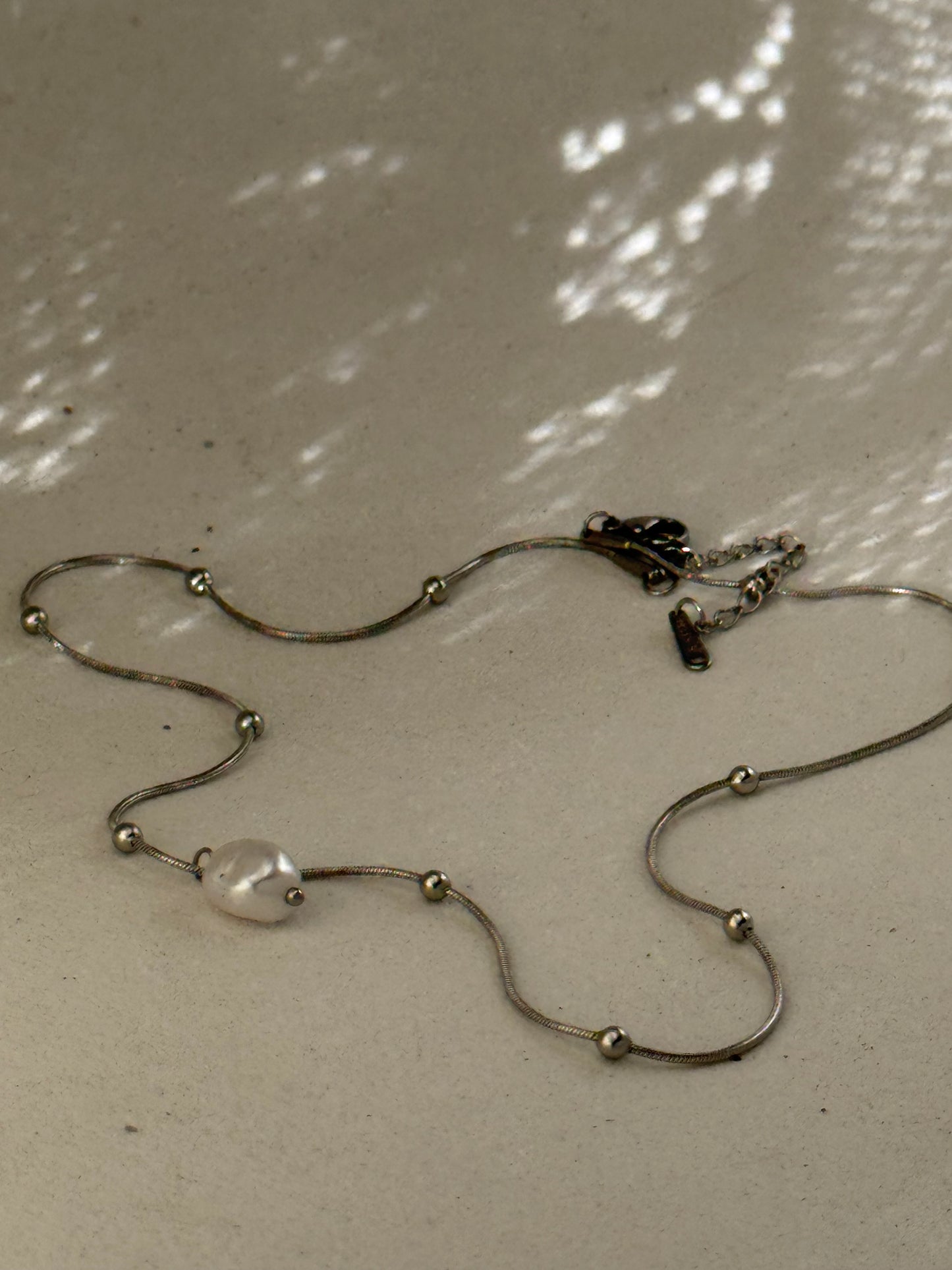 Helena 18k Stainless Steel Waterproof  Pearl Charm Necklace In White Gold Silver￼