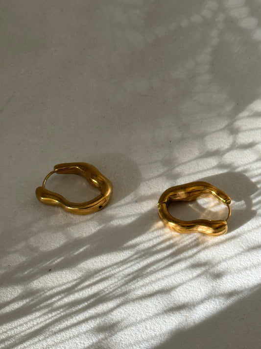 Ernestine 18k Stainless Steel Waterproof Organic Hoop Earring In Soft Matte Gold￼￼