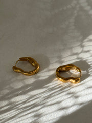 Ernestine 18k Stainless Steel Waterproof Organic Hoop Earring In Soft Matte Gold￼￼