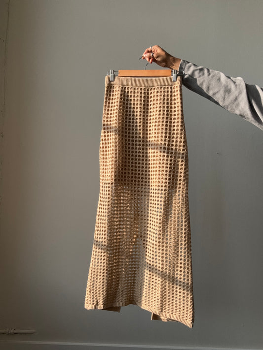 Austin Cotton Crochet Back Slit Maxi/Midi Skirt In Natural
