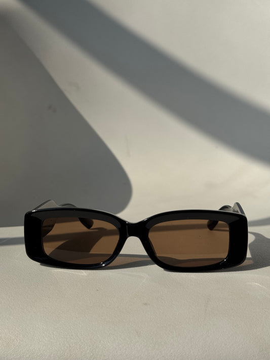 Shasta Square Double Stud Sunglasses In Brown Lens Black Frame