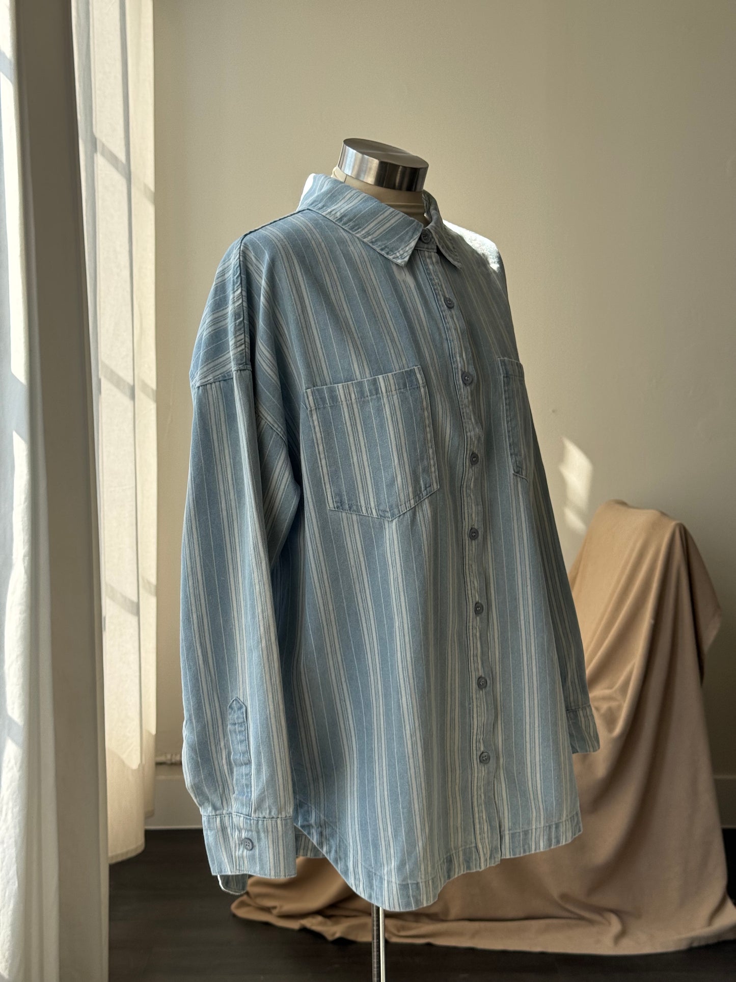 Jace Classic Striped Shacket In Vintage Denim