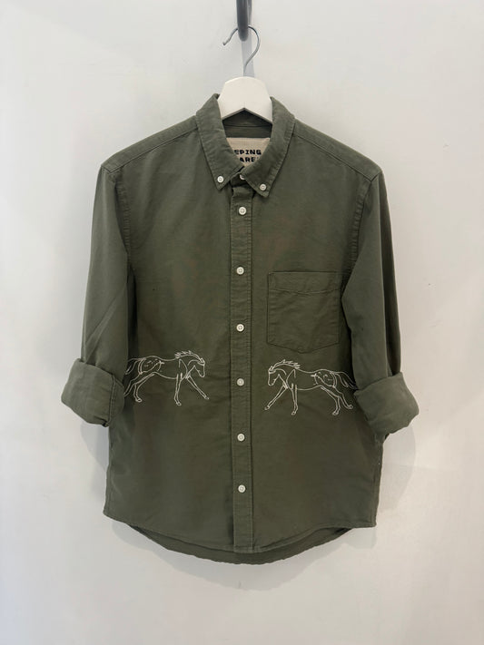 Jaxson Handcrafted Embroidered Button Down In Olive
