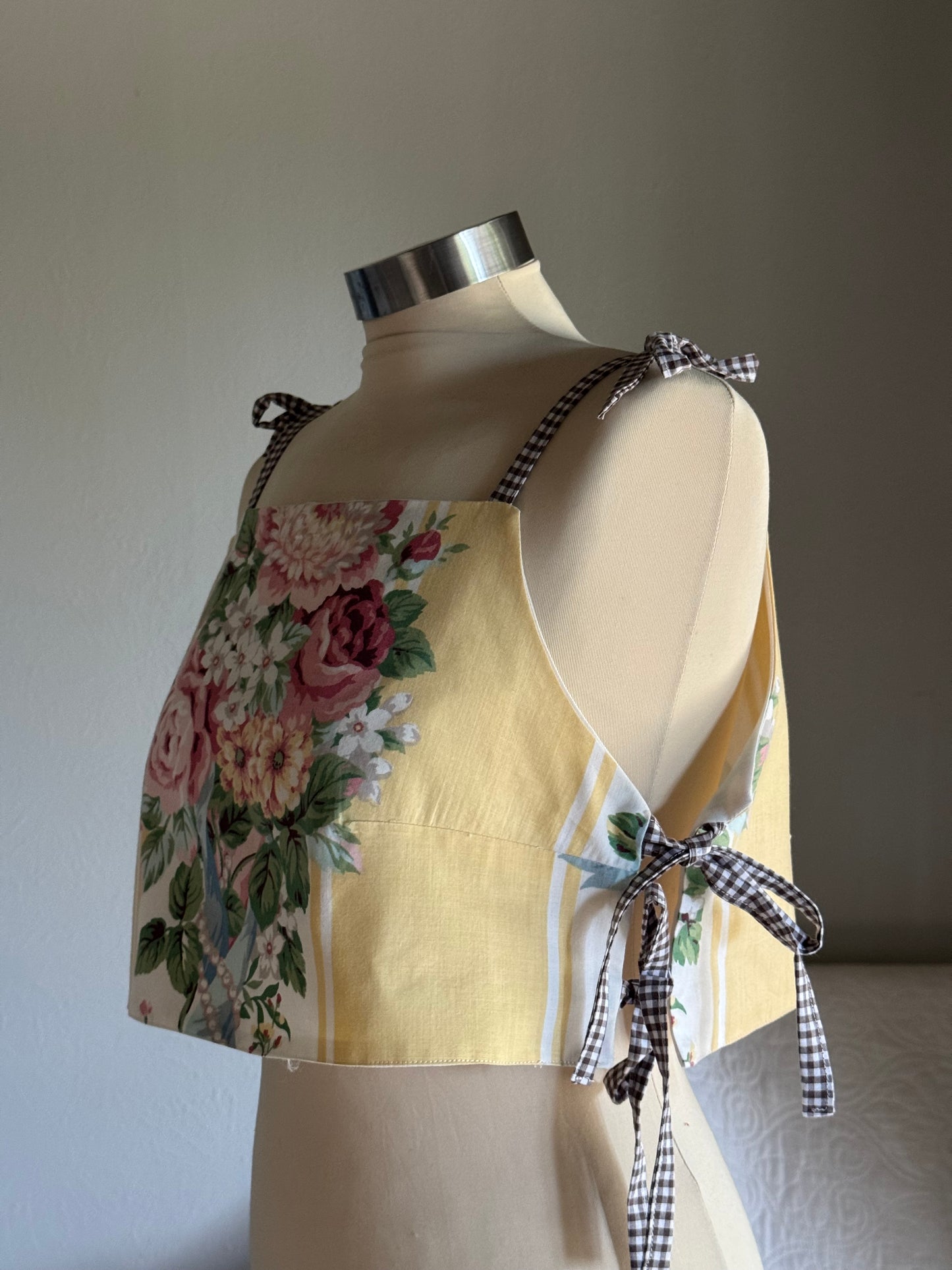 Katie Handcrafted Vintage Side Tie Crop Top