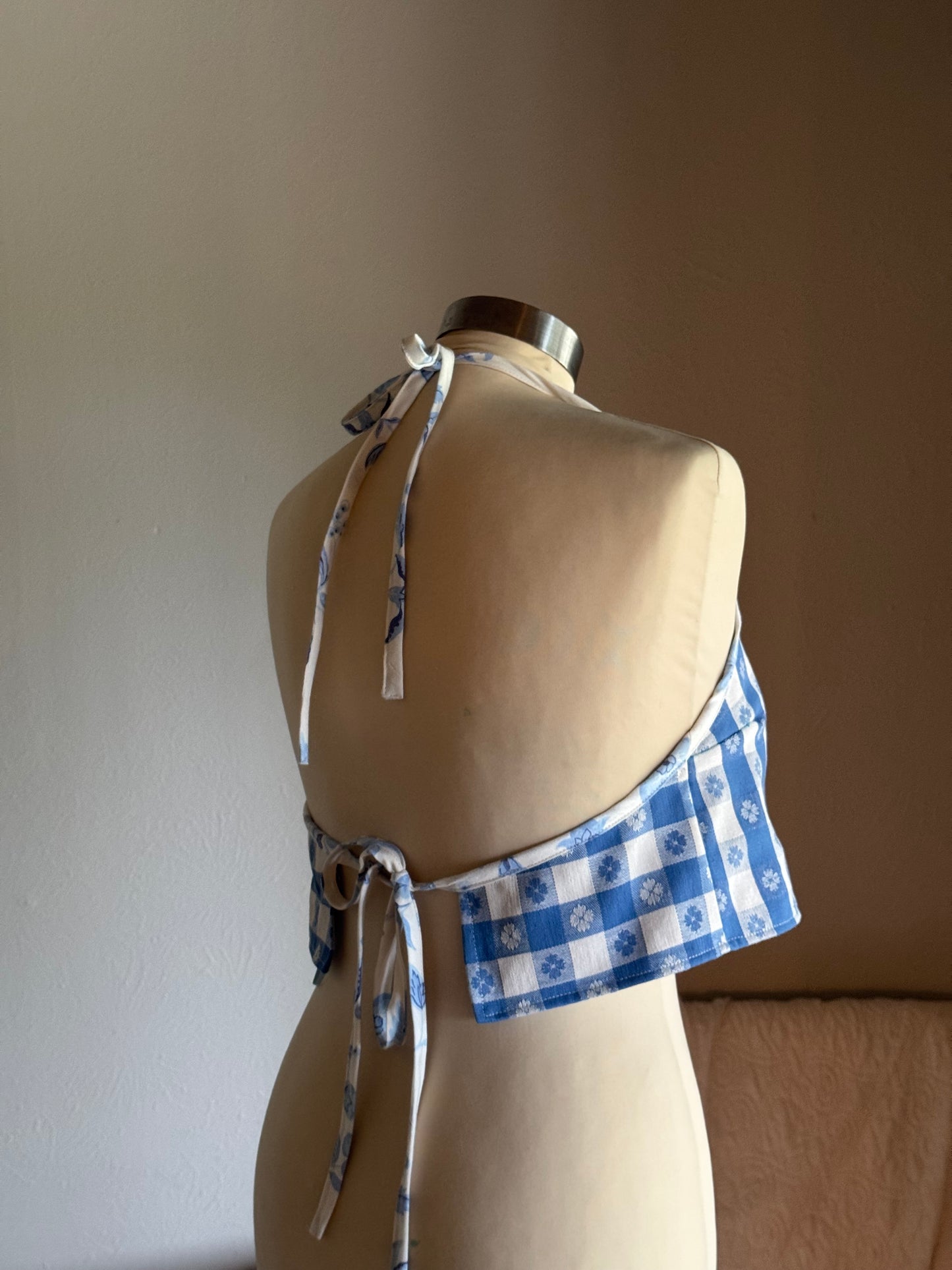 Brenda Handcrafted Vintage Halter Crop Top In Classic Gingham￼