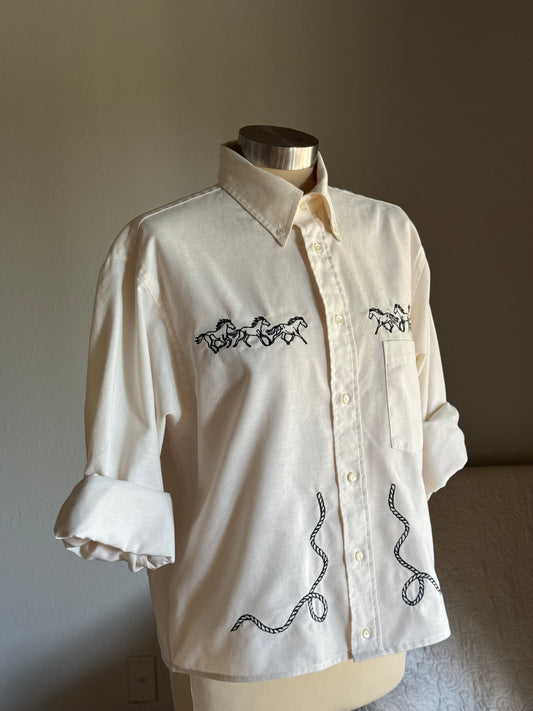 Lawrence Handcrafted Cropped Cotton Button Down Long Sleeve In Vanilla